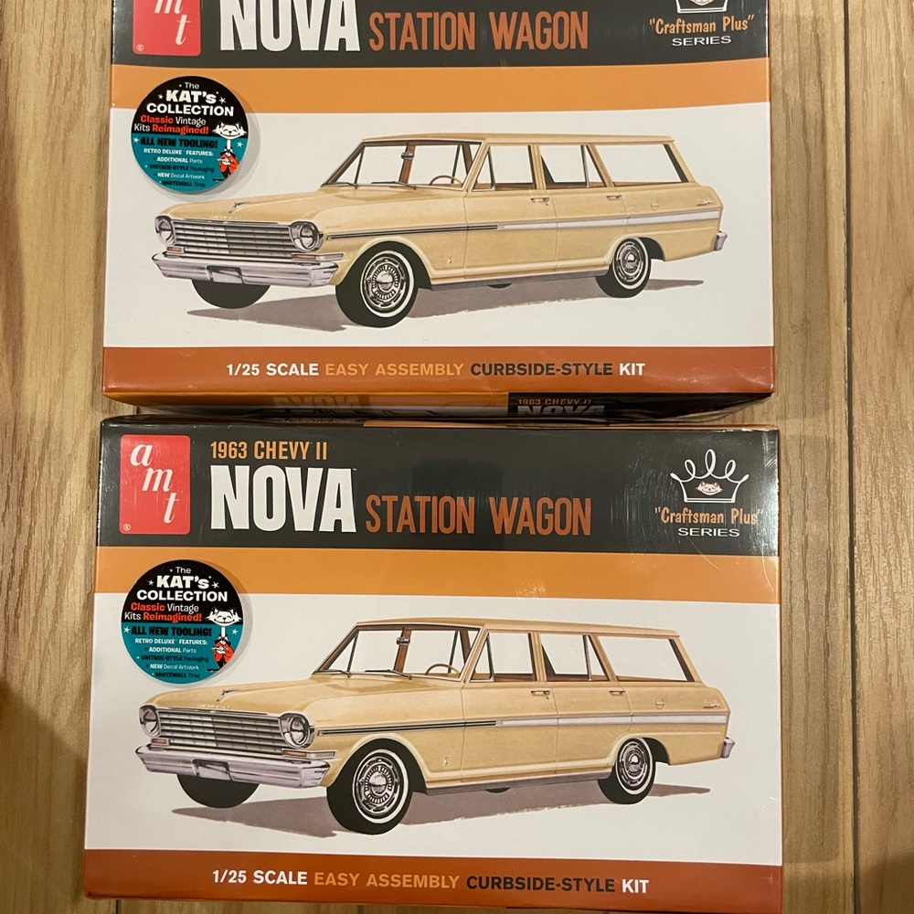 NIB AMT 1963 Chevy II Nova Station Wagon Model Kit, 1:25 scale, sold together